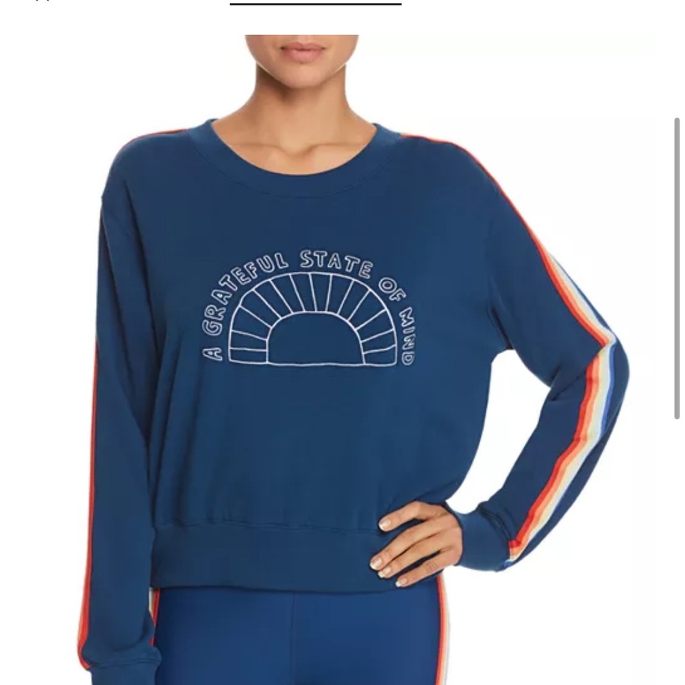 Spiritual Gangster Blue Sweatshirt with Rainbow Stripes